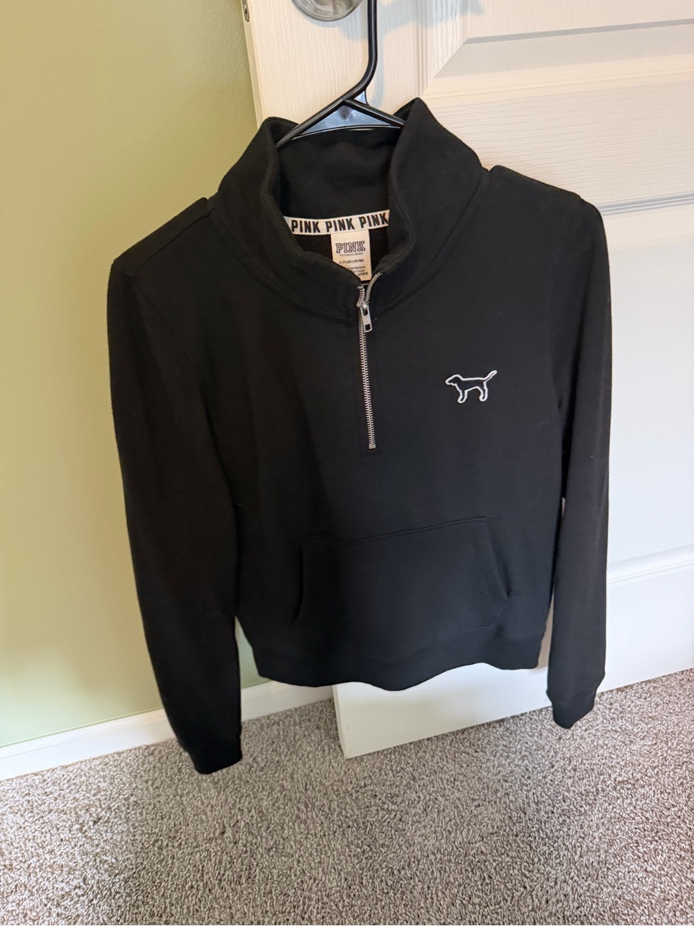 PINK Victoria's Secret Black Half-Zip Sweatshirt with Dog Logo